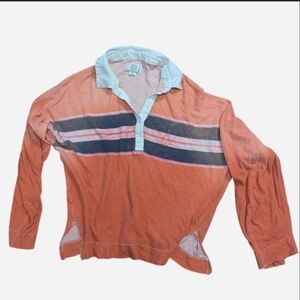 Urban Outfitters BDG Women Hallie Stripe Distressed Preppy Polo Top Sz MEDIUM